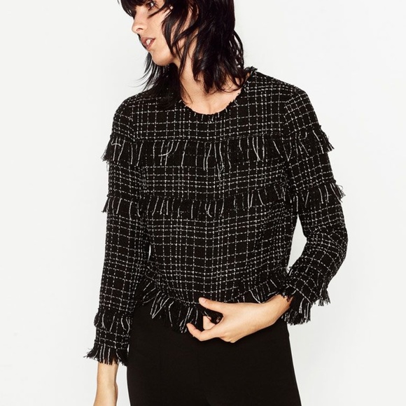 Zara Tops - Zara Top | Frayed Tweed Shirt | Size M